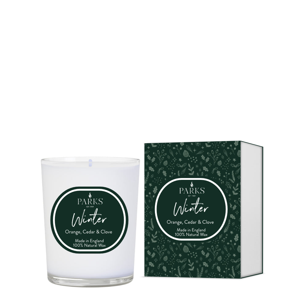 Parks Candle and packaging on a white background