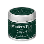 Candle tin labeled 'Winter's Tale Chapter I' by Parks on a white background