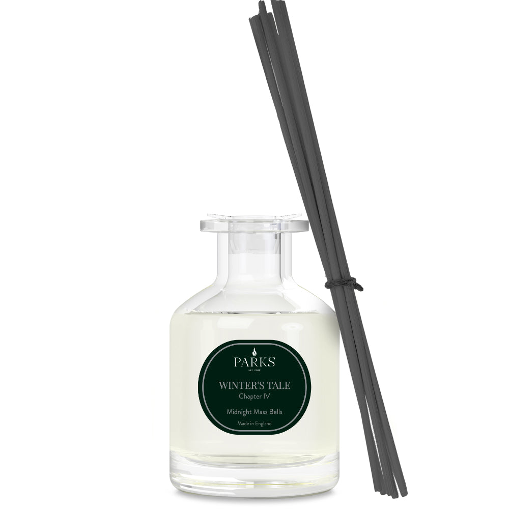 Parks diffuser bottle with black reeds on a white background